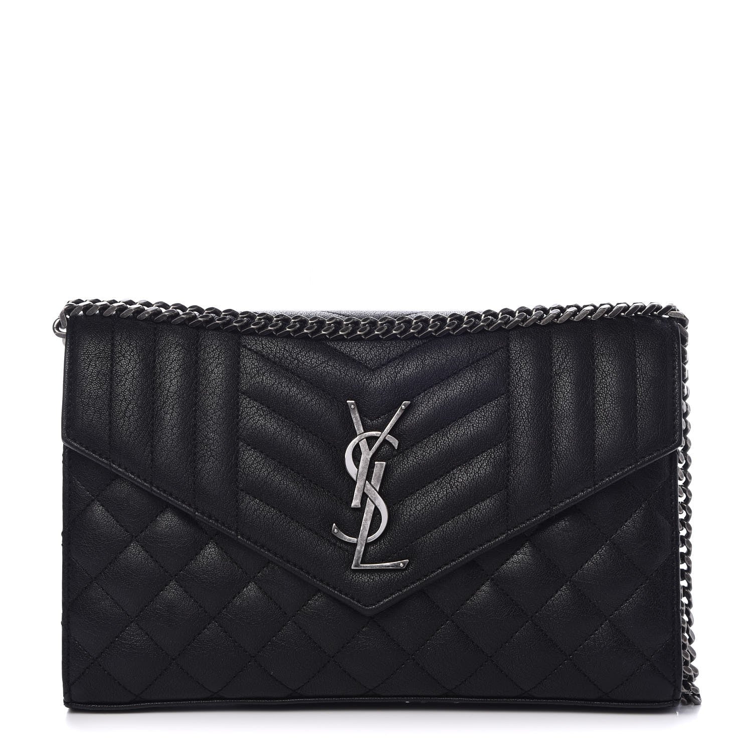 Saint Laurent Sheepskin Tri-Quilt Monogram Envelope Chain Wallet Black 1 of 10