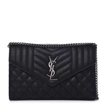 Saint Laurent Sheepskin Tri-Quilt Monogram Envelope Chain Wallet Black 1 of 10