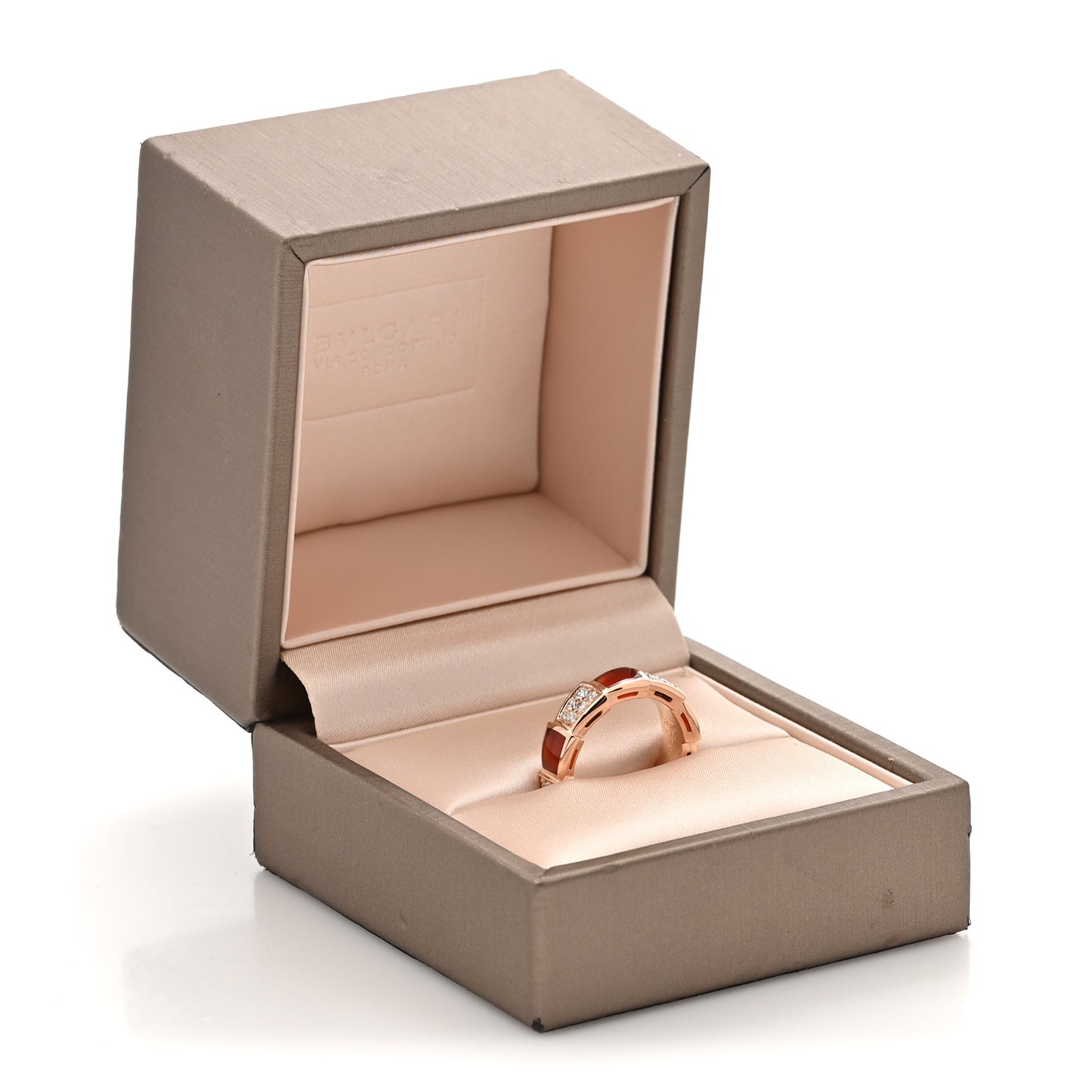18K Rose Gold Diamond Carnelian 6mm Serpenti Viper Band Ring 48 4.5