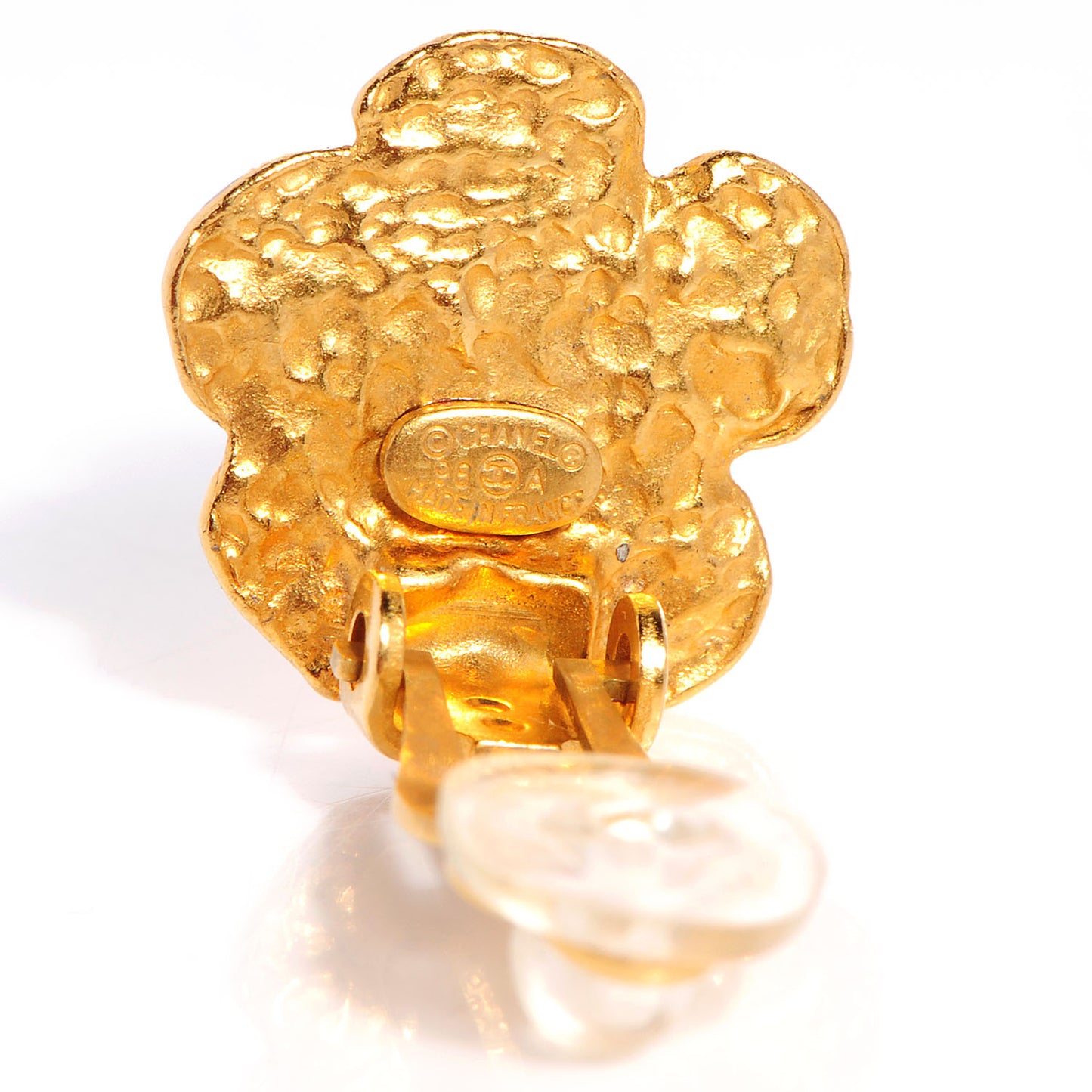 Quilted Camellia CC Clip On Earrings Gold