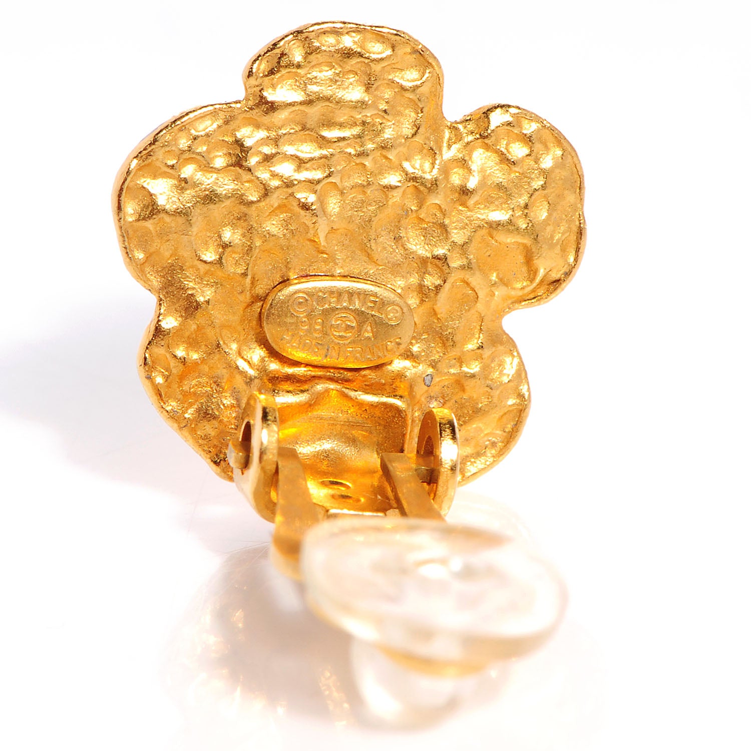 Chanel Quilted Camellia CC Clip On Earrings Gold 4 of 5