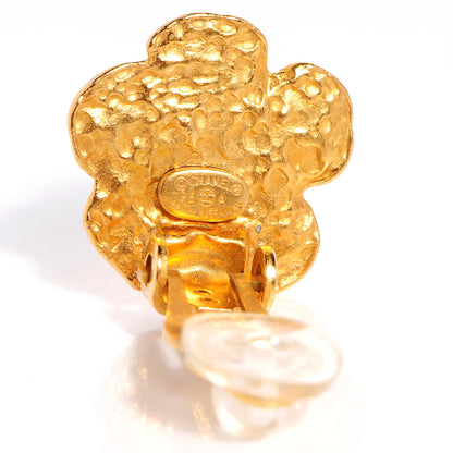 Chanel Quilted Camellia CC Clip On Earrings Gold 4 of 5