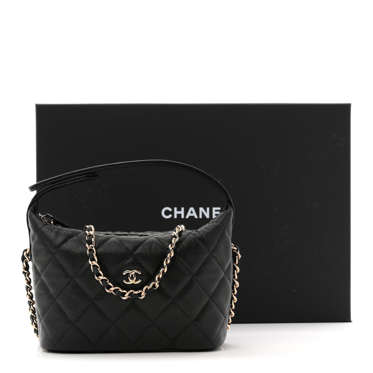 Caviar Quilted Hobo Clutch With Chain  Black