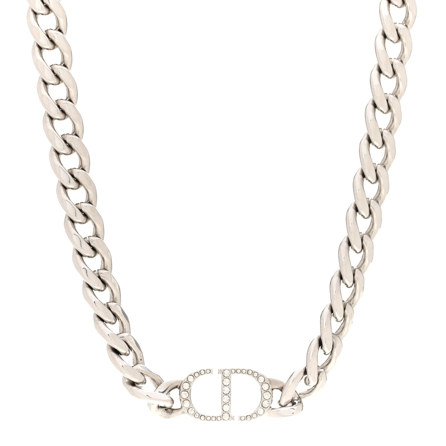 Christian Dior Metal Crystal 30 Montaigne Necklace Silver 1 of 6