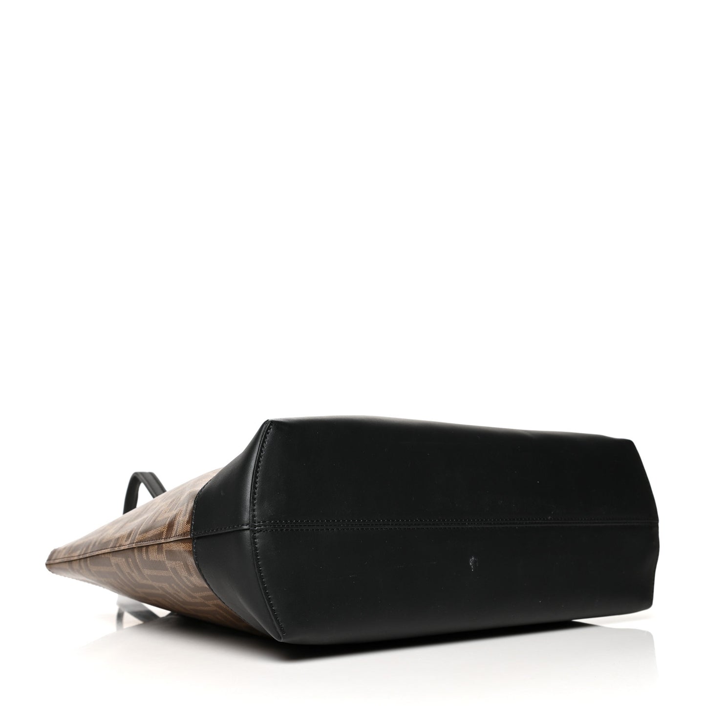 Glazed Fabric Vitello Century FF 1974 Stamp Patch Shopping Tote Mogano Panna Black