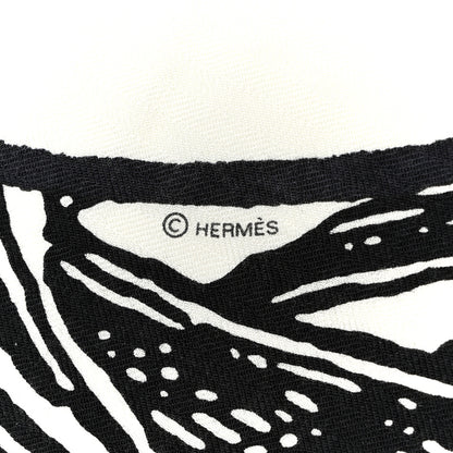 Hermes Cashmere Silk Cavaliere En Formes Shawl 140 White Black Kaki 5 of 5