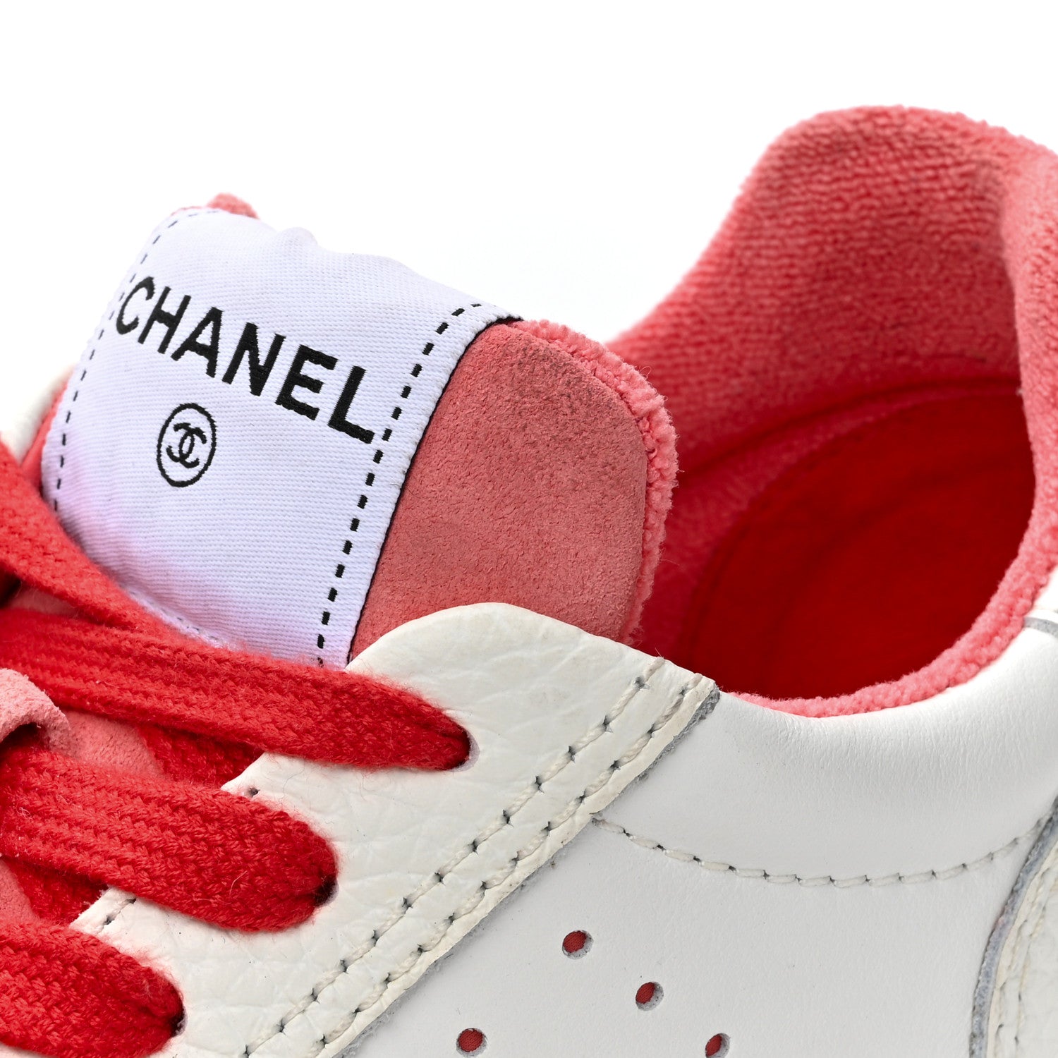Chanel Grained Calfskin Fabric Womens Logo Sneakers 35 White Red 12 of 13