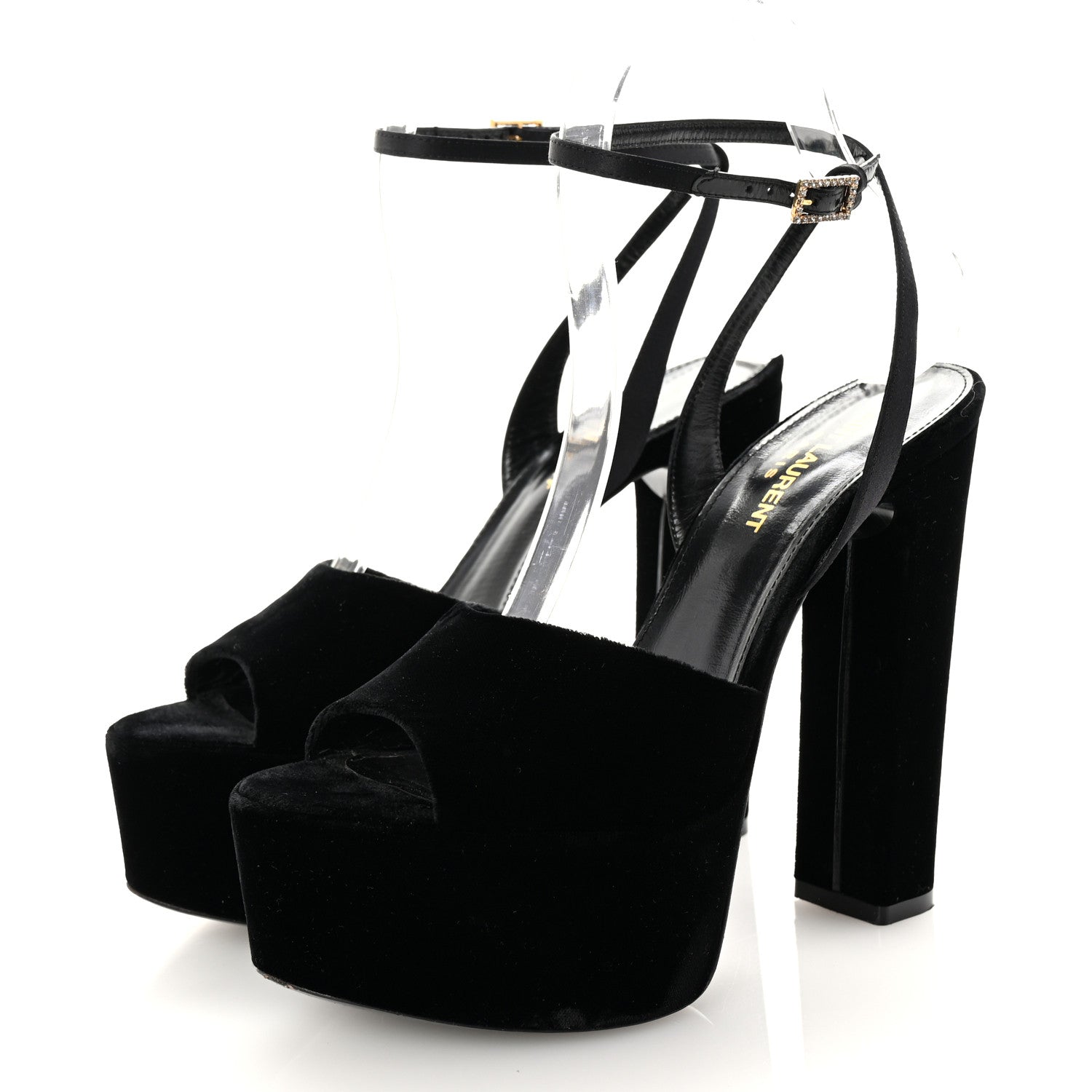 Saint Laurent Velvet Jodie Platform Sandals 36.5 Black 4 of 9