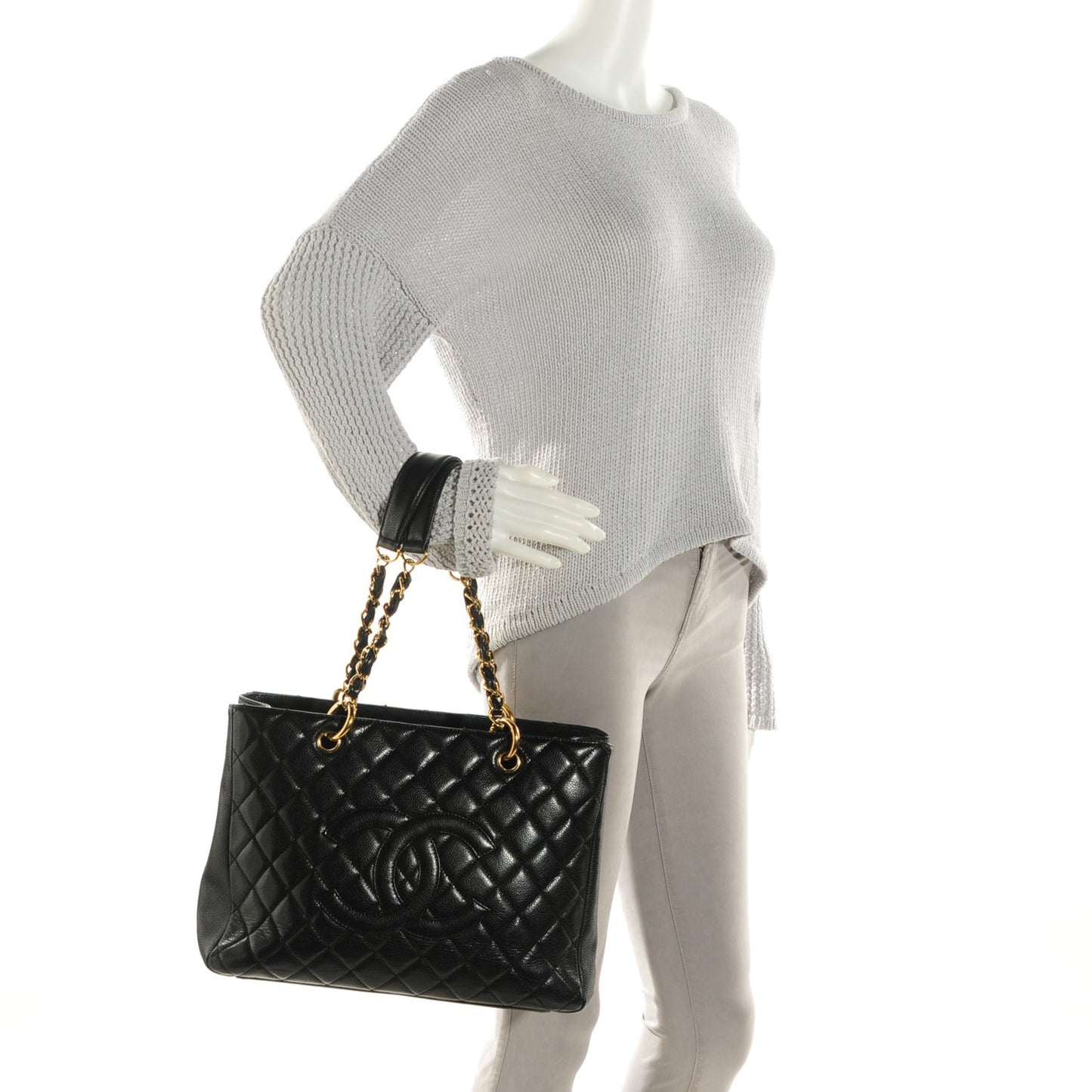 Caviar Quilted Grand Shopping Tote GST Black