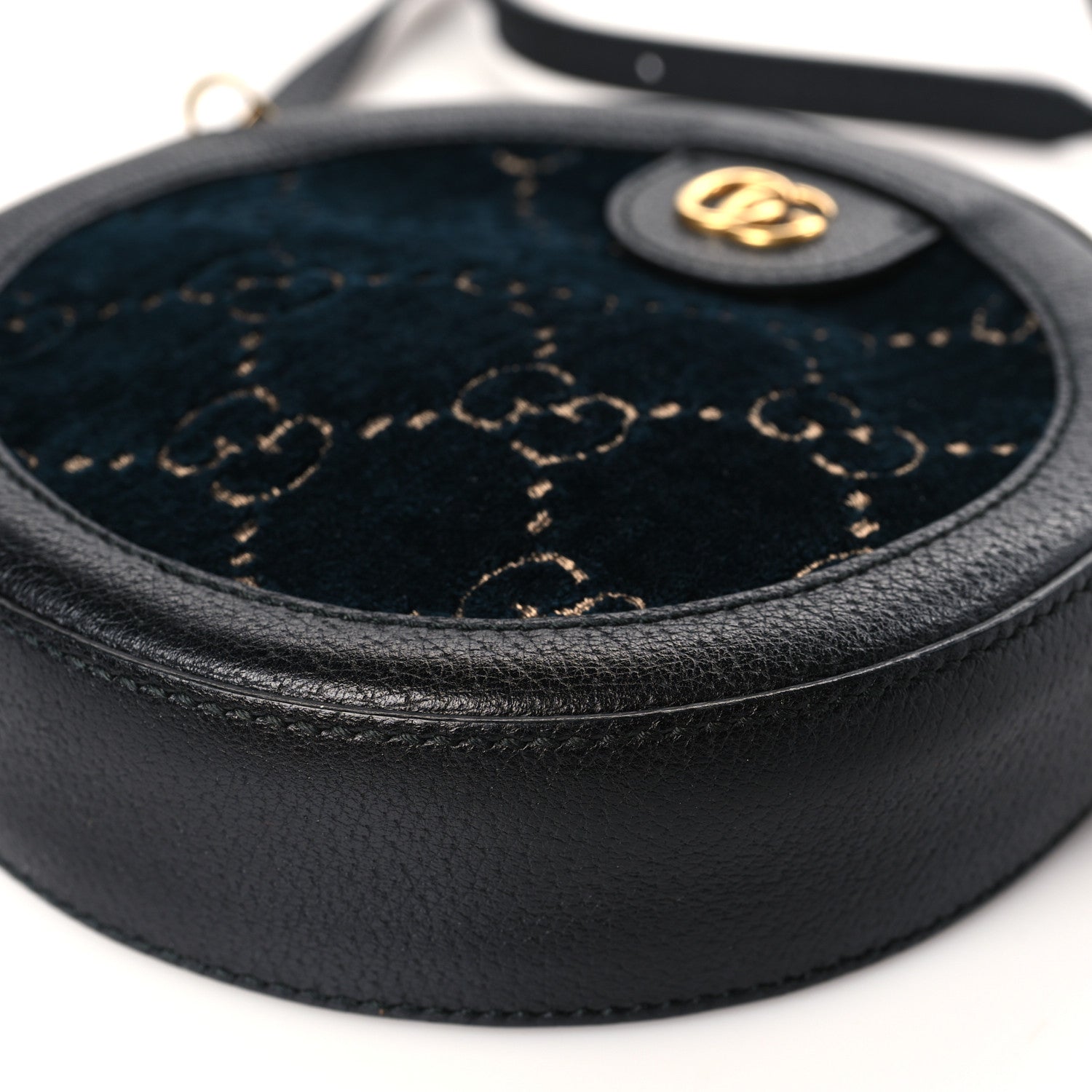 Gucci Velvet Calfskin GG Monogram Round Shoulder Bag Blue Beige 9 of 9