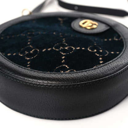 Gucci Velvet Calfskin GG Monogram Round Shoulder Bag Blue Beige 9 of 9
