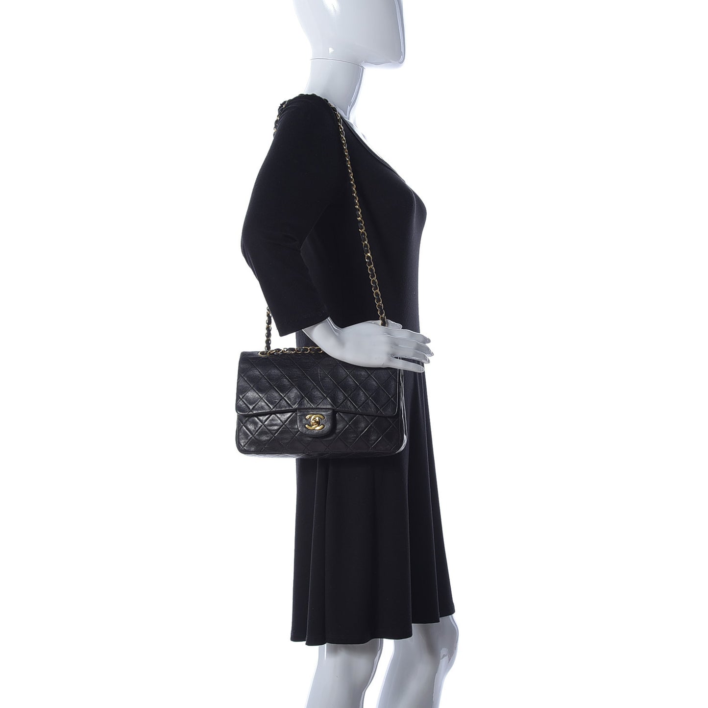 Lambskin Quilted Medium Double Flap Black