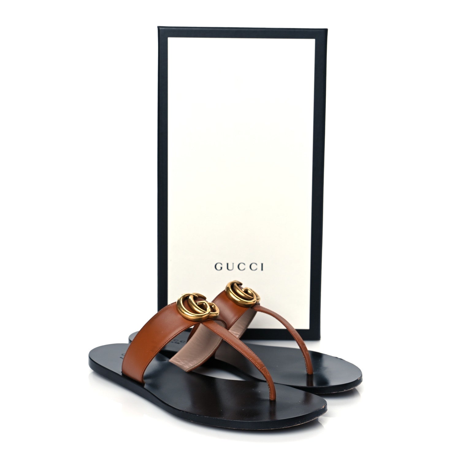 Gucci Calfskin GG Marmont Thong Sandals 37.5 Cognac 9 of 9