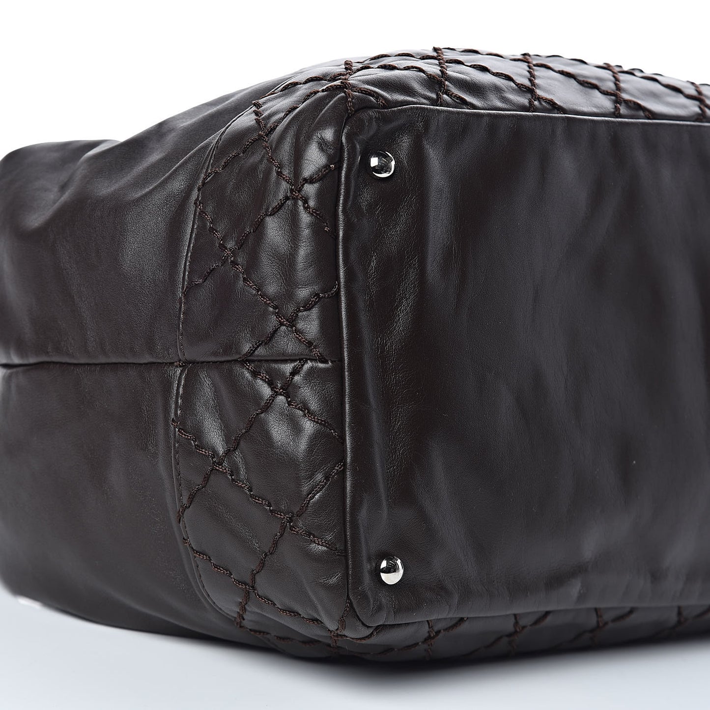 Calfskin Drawstring CC Bucket Bag Dark Brown