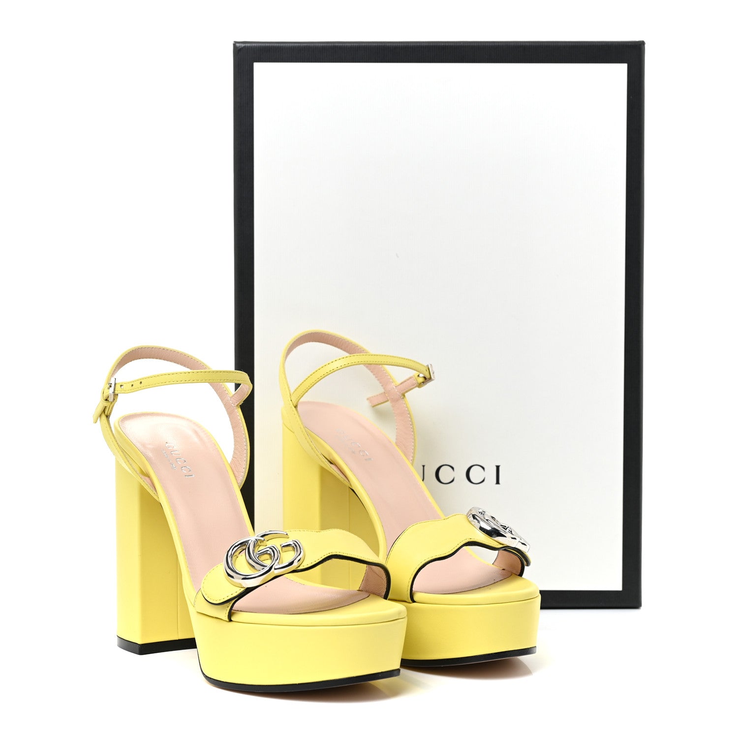 Gucci Calfskin GG Marmont Ankle Wrap 30/115mm Platform Sandals 36.5 Banana 18 of 18