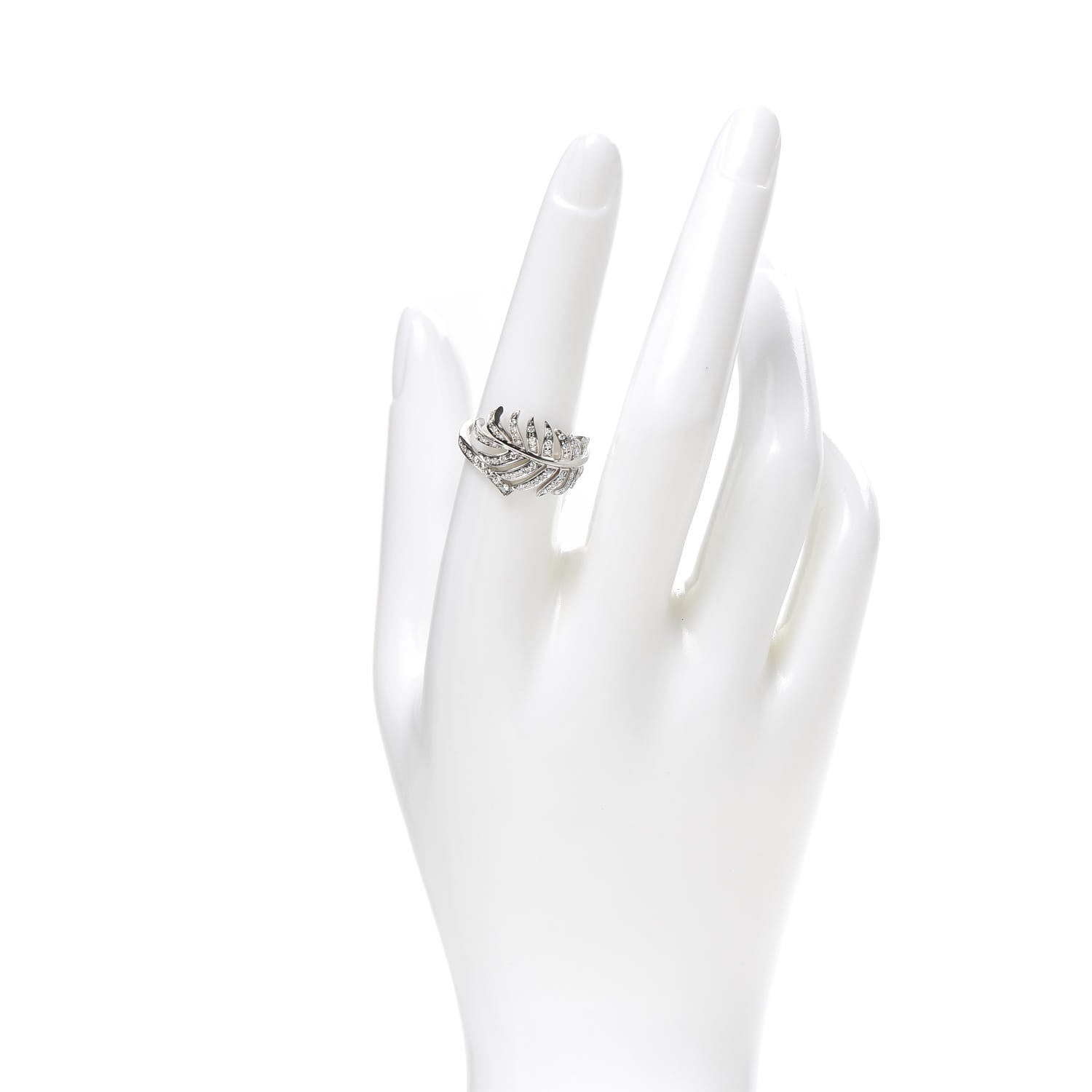 Chanel 18K White Gold Diamond Plume De Ring 56 7.5 2 of 6
