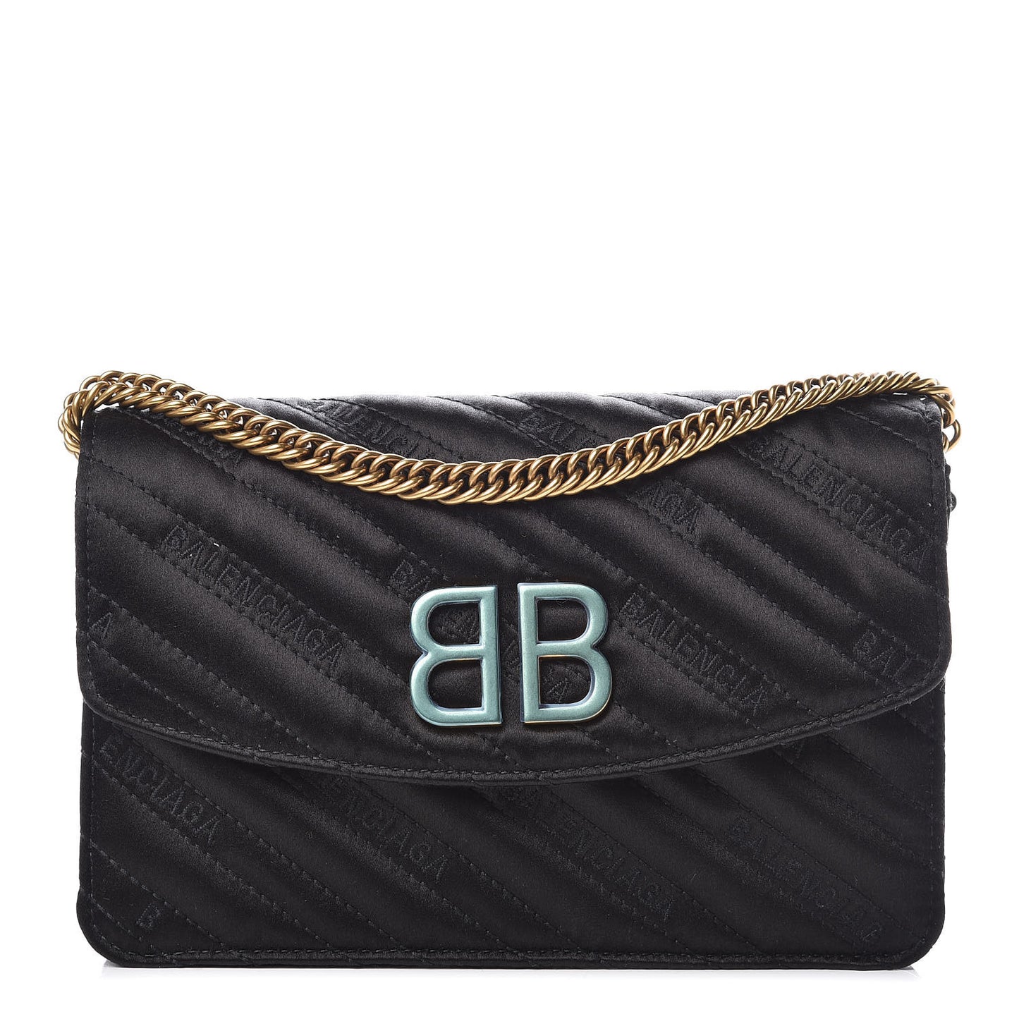 Satin Jacquard Logo Matelasse BB Wallet On Chain Black
