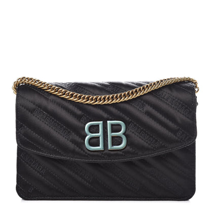Balenciaga Satin Jacquard Logo Matelasse BB Wallet On Chain Black 1 of 8