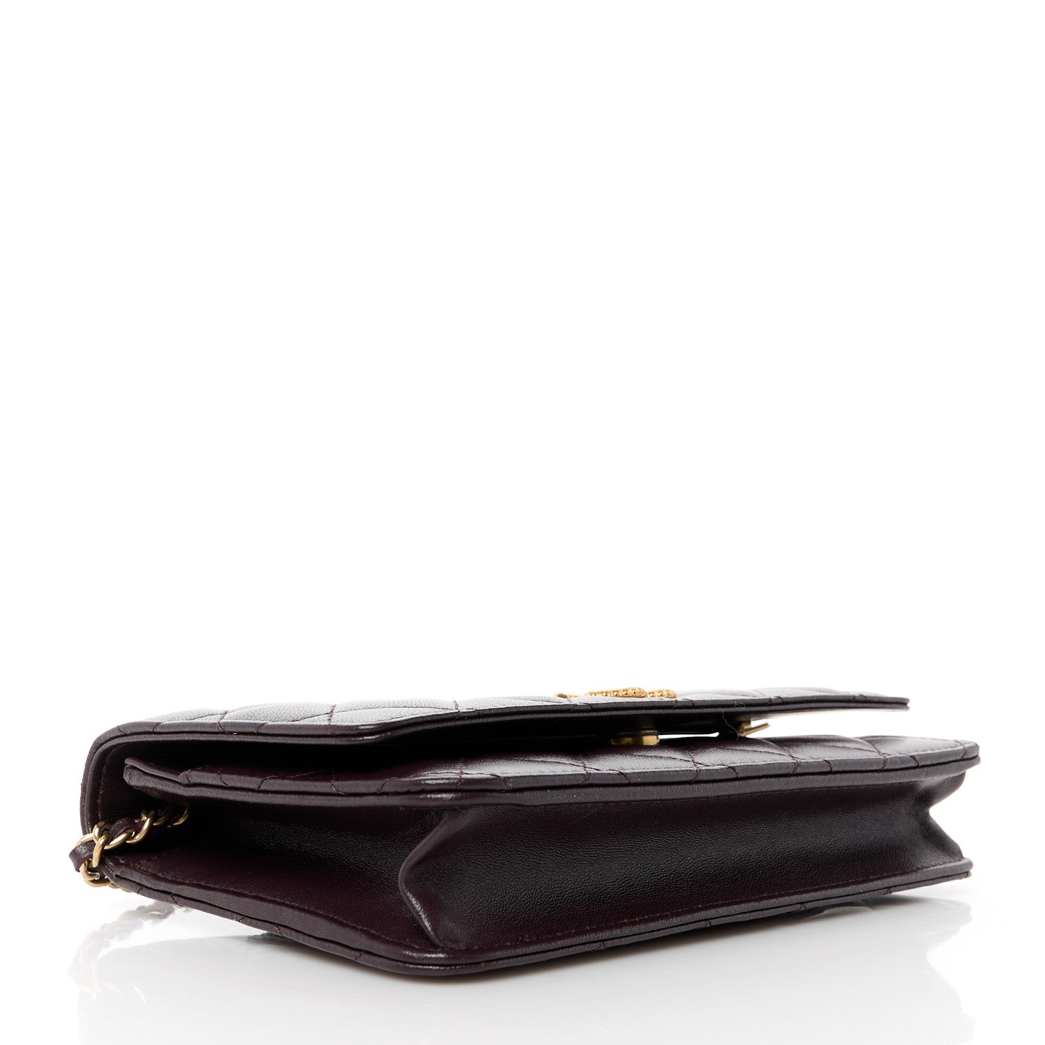 Chanel Lambskin Quilted Studded CC Wallet On Chain WOC Brown 4 of 12