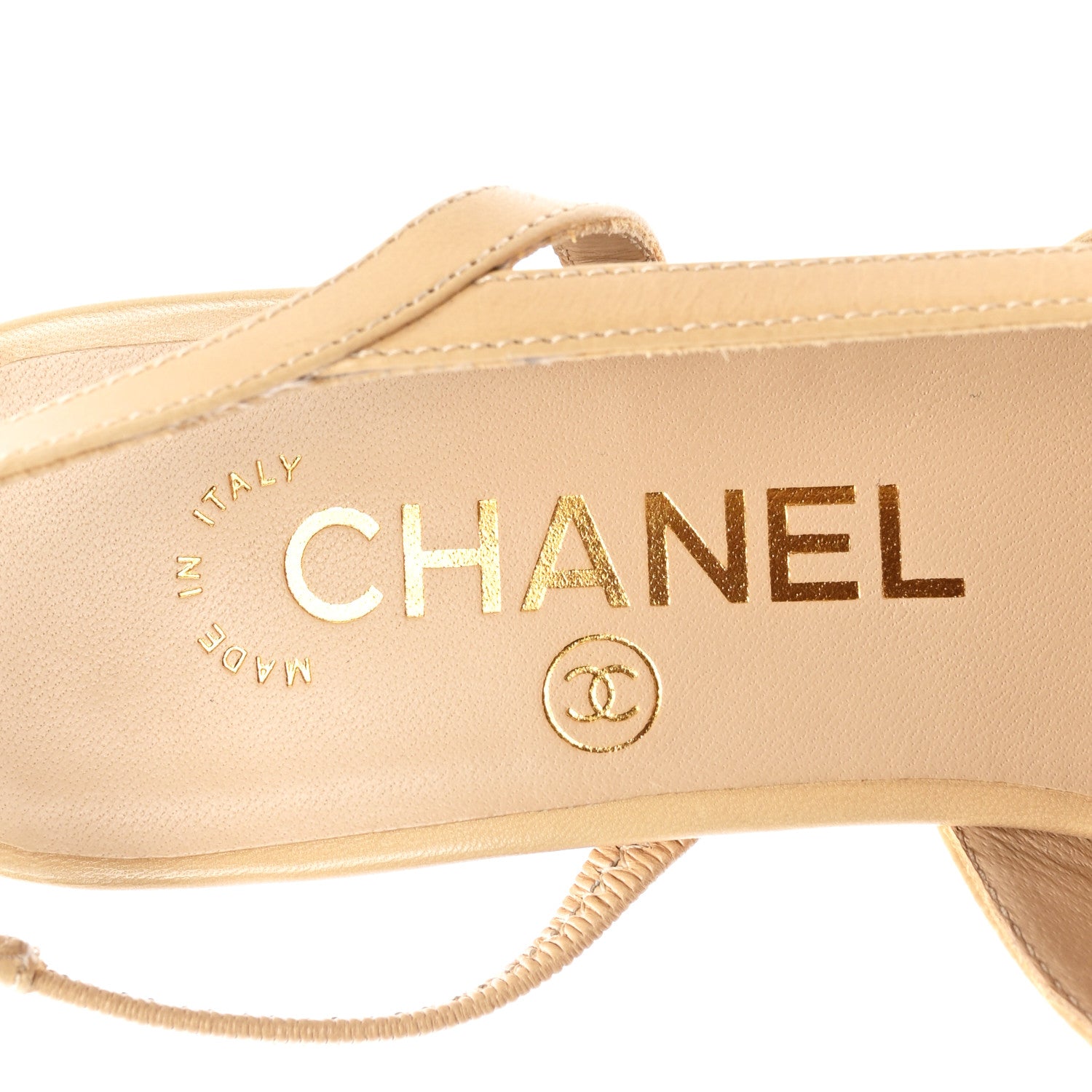 Chanel Goatskin Grosgrain Cap Toe CC Slingback Pumps 35 Beige Black 7 of 10