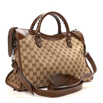 Balenciaga X GUCCI GG Monogram Azalea Calfskin Neo Classic Silver Hardware Medium City Beige Ebony Brown Sugar 4 of 11
