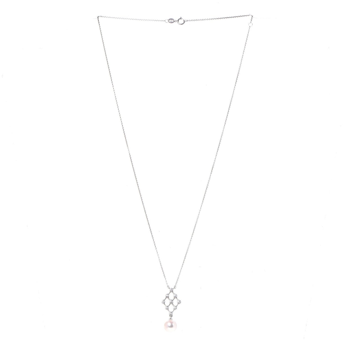 18K White Gold Diamond Akoya Pearl 8mm Pendant Necklace