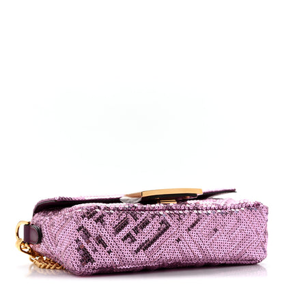Fendi Ricamo Sequin Paillettes Vitello Grace FF Mini Baguette Rosa 4 of 11