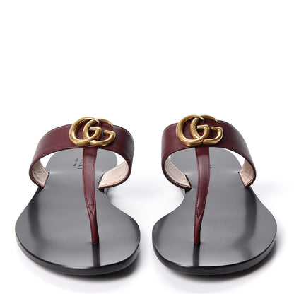 Gucci Calfskin GG Marmont Thong Sandals 38.5 Vintage Bordeaux 2 of 9