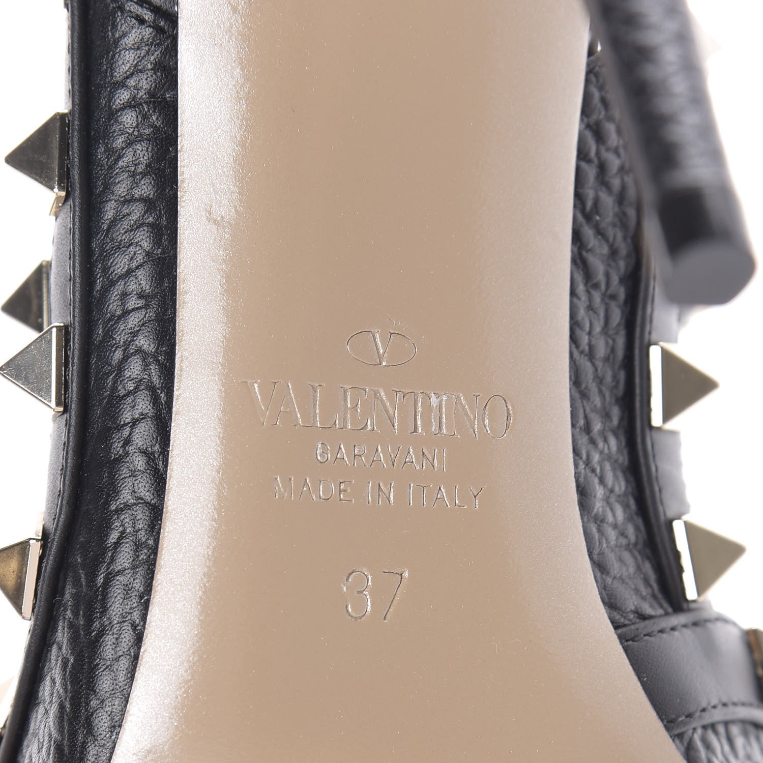 Valentino Garavani Pebbled Calfskin Rockstud Ankle Strap Pumps 37 Black 6 of 7