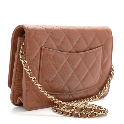 Chanel Shiny Caviar Quilted Strass Wallet On Chain WOC Light Brown 3 of 11