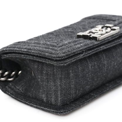Chanel Denim Quilted Small Boy Flap Black 9 of 10