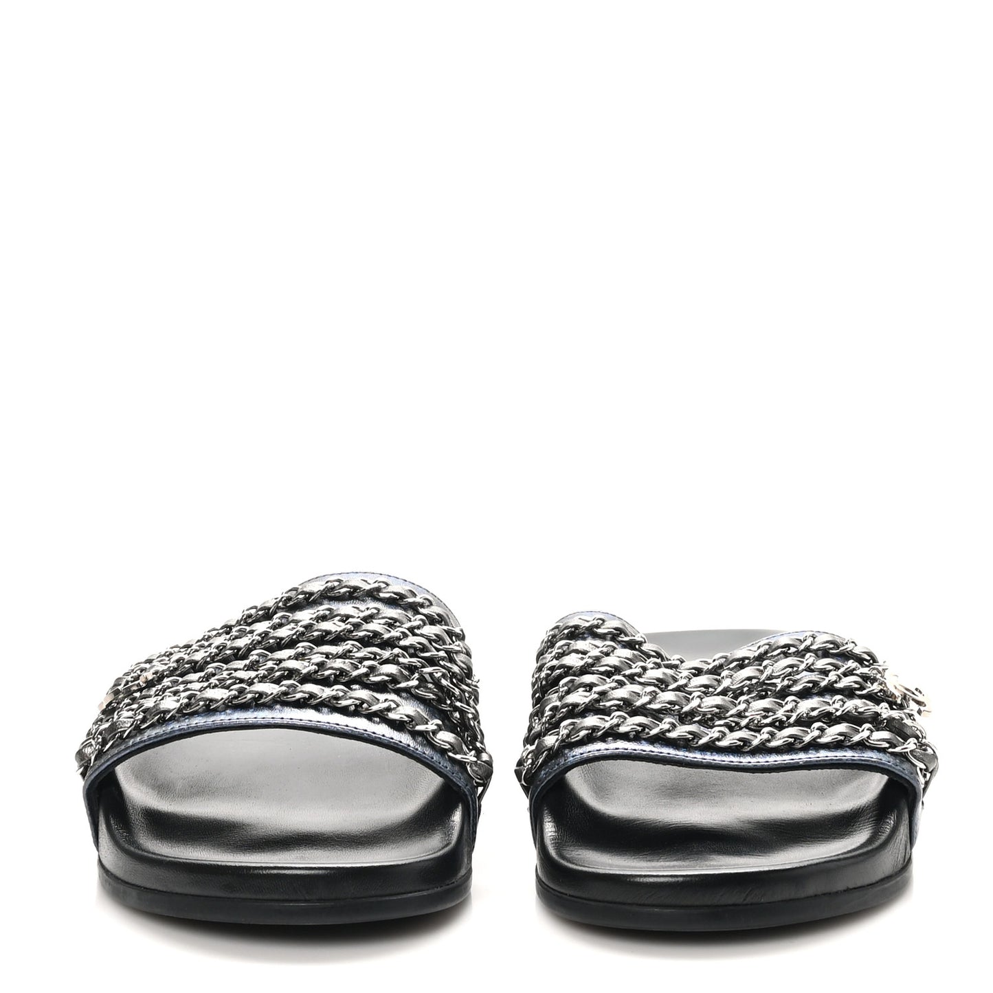 Fantasy Lambskin Chain Flat Sandals 40 Dark Blue