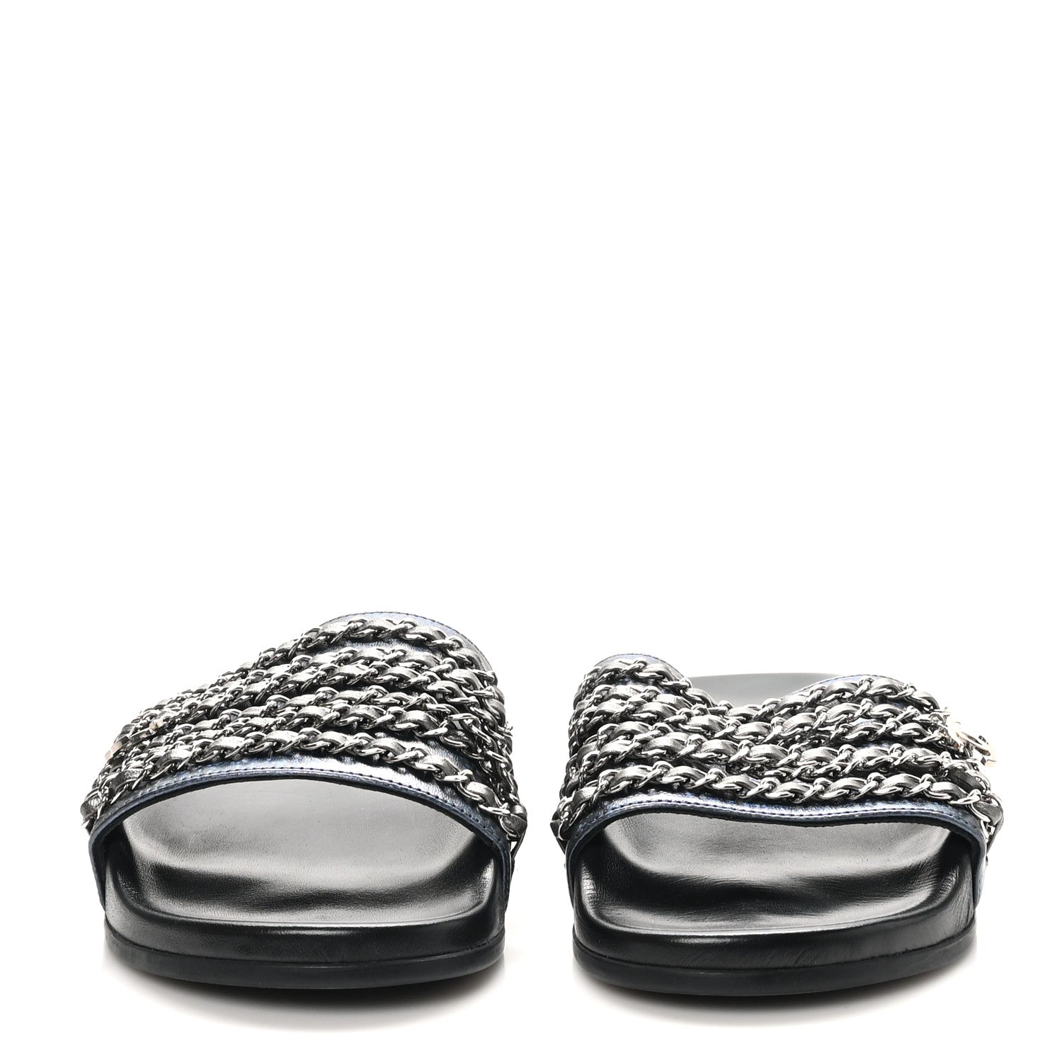 Chanel Fantasy Lambskin Chain Flat Sandals 40 Dark Blue 3 of 10