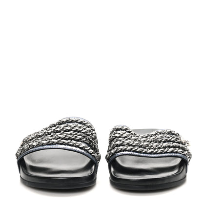 Chanel Fantasy Lambskin Chain Flat Sandals 40 Dark Blue 3 of 10