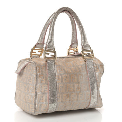 Fendi Metallic Jacquard Zucchino Mini Forever Boston Gold Silver 2 of 4