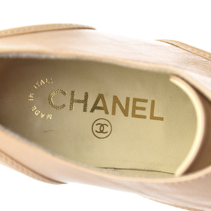 Chanel Crumpled Calfskin Lace Up Platform Oxford 38 Beige Black 7 of 8