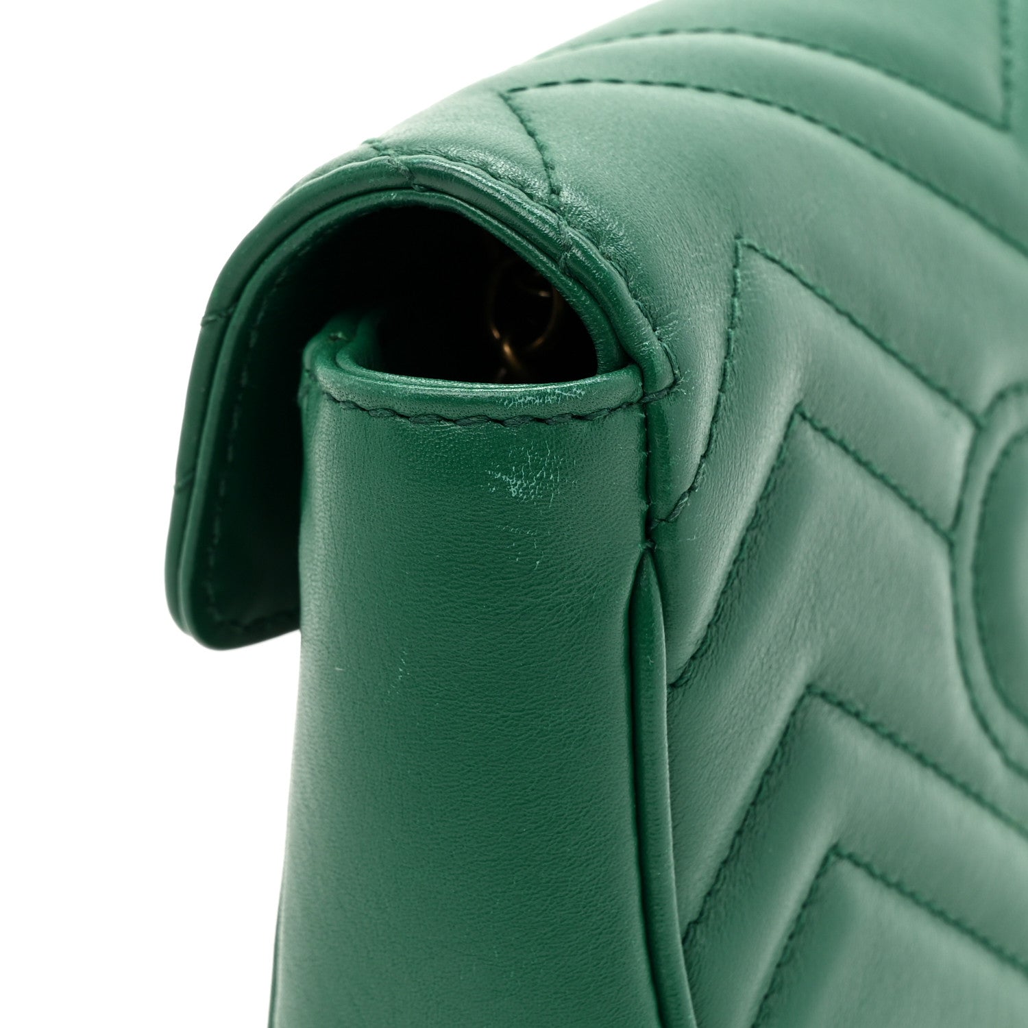 Gucci Calfskin Matelasse Super Mini GG Marmont Shoulder Bag Emerald Green 16 of 18