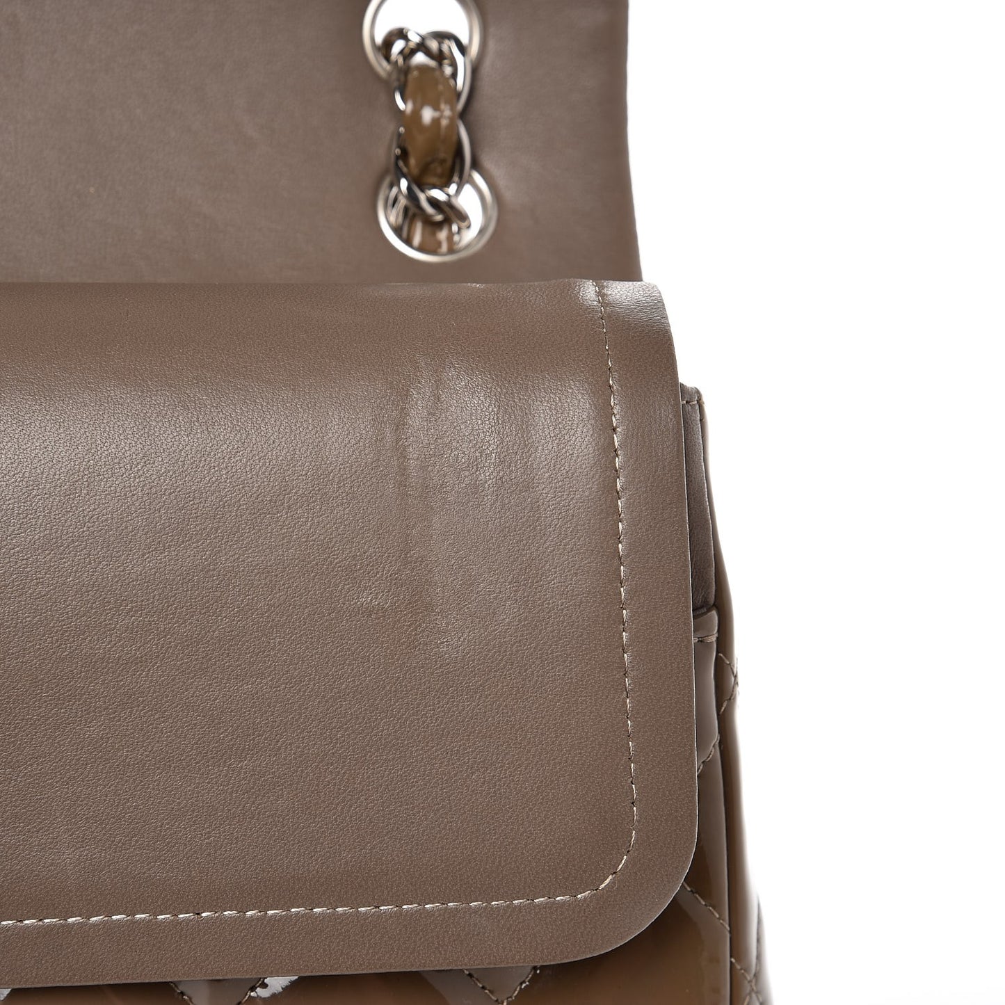 Patent Quilted Jumbo Double Flap Dark Beige