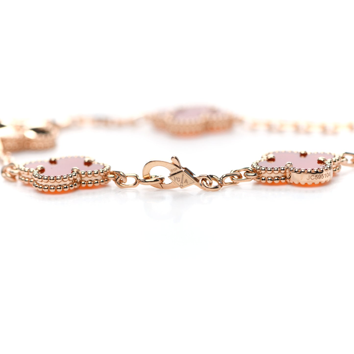 18K Rose Gold Carnelian 5 Motifs Guilloche Vintage Alhambra Bracelet