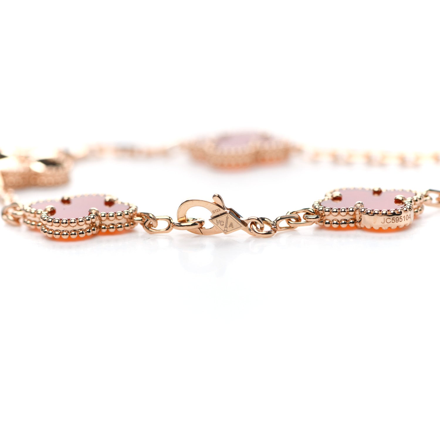 Van Cleef & Arpels 18K Rose Gold Carnelian 5 Motifs Guilloche Vintage Alhambra Bracelet 3 of 6