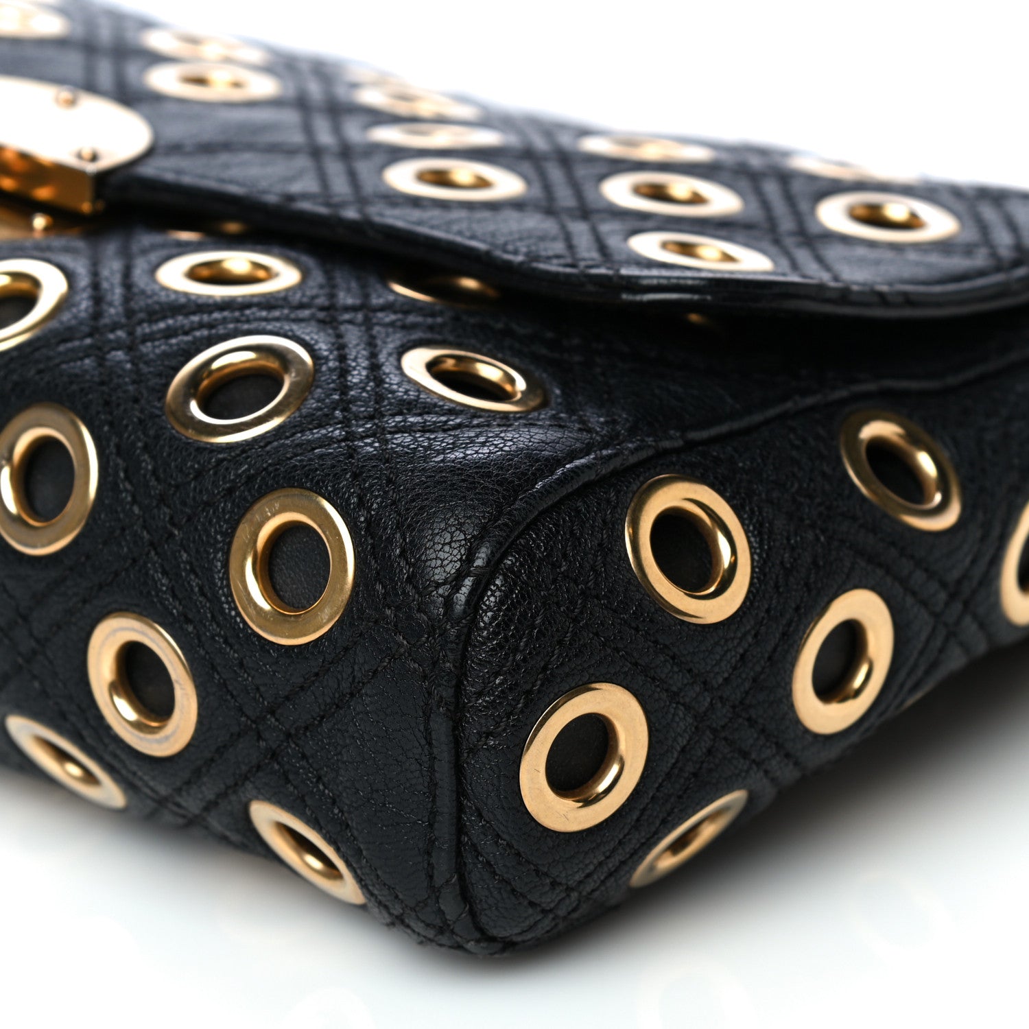 Marc Jacobs Goatskin Quilted Grommet Gotham Eyelet Shoulder Bag Black 10 of 12