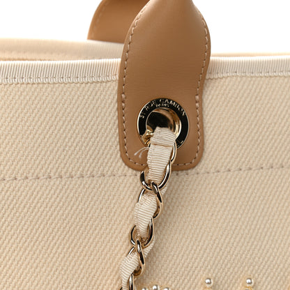 Chanel Canvas Pearl Medium Deauville Tote Ecru Beige 11 of 15