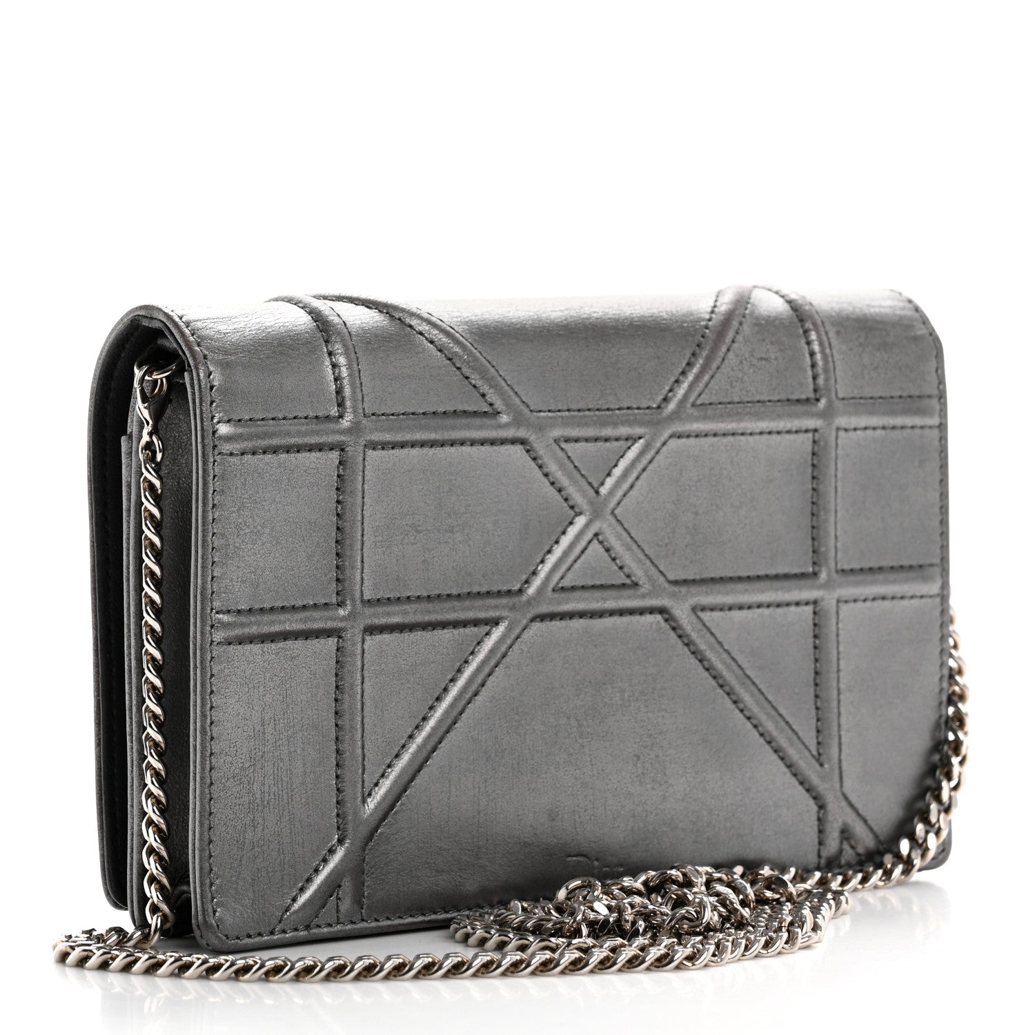 Christian Dior Metallic Grained Calfskin Diorama Wallet on Chain Pouch Gunmetal Grey 3 of 10