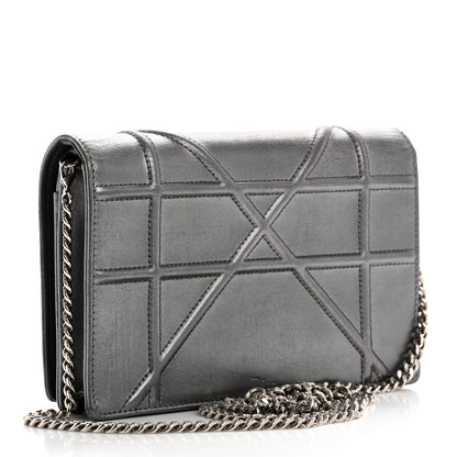 Christian Dior Metallic Grained Calfskin Diorama Wallet on Chain Pouch Gunmetal Grey 3 of 10
