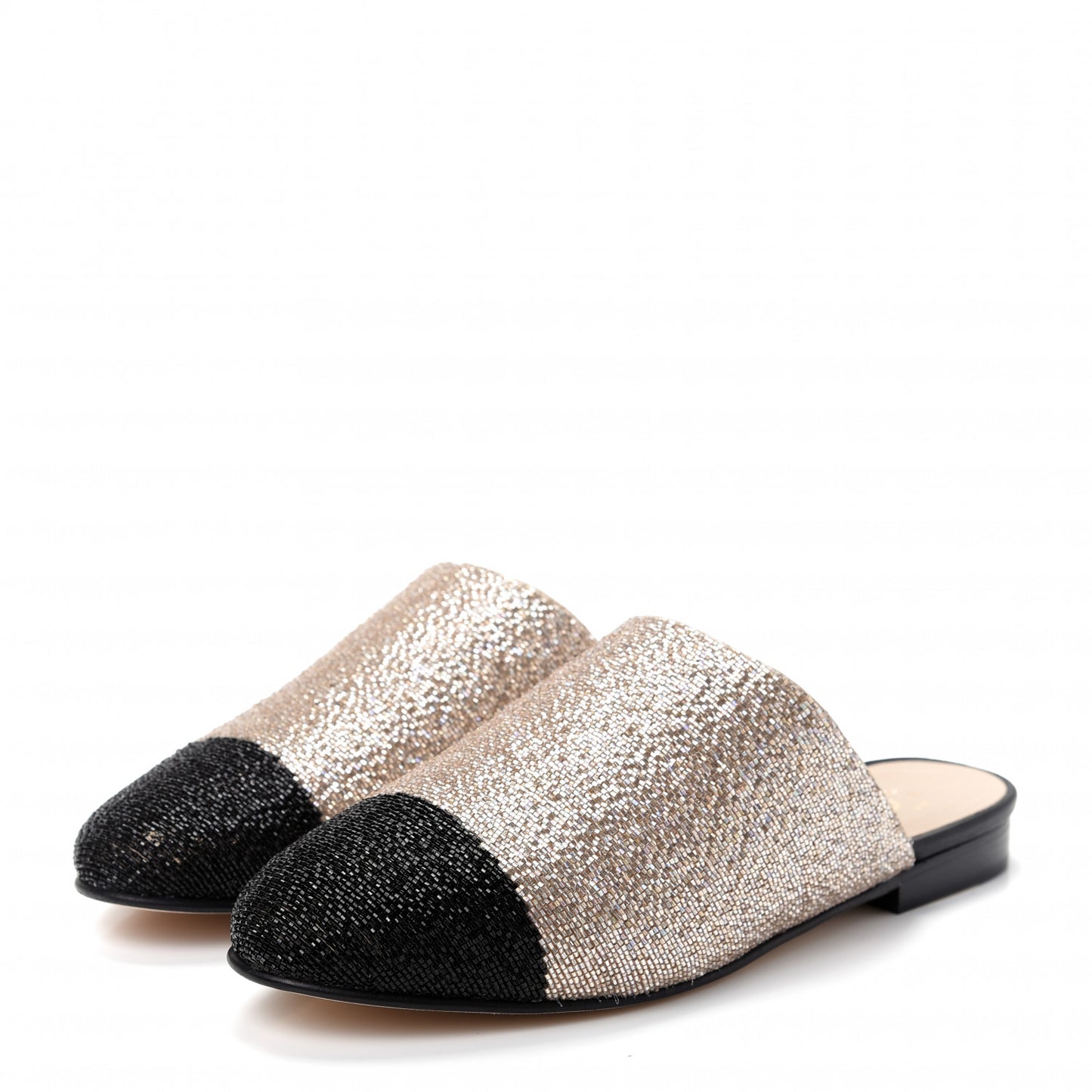 Pearl Embroidery CC Mules 35.5 Beige Black