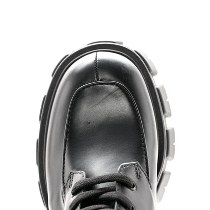 Prada Vitello Lux Nylon Metal Triangle Logo Monolith Pouch Pocket 55mm Tall Combat Boots 36 Black 13 of 13