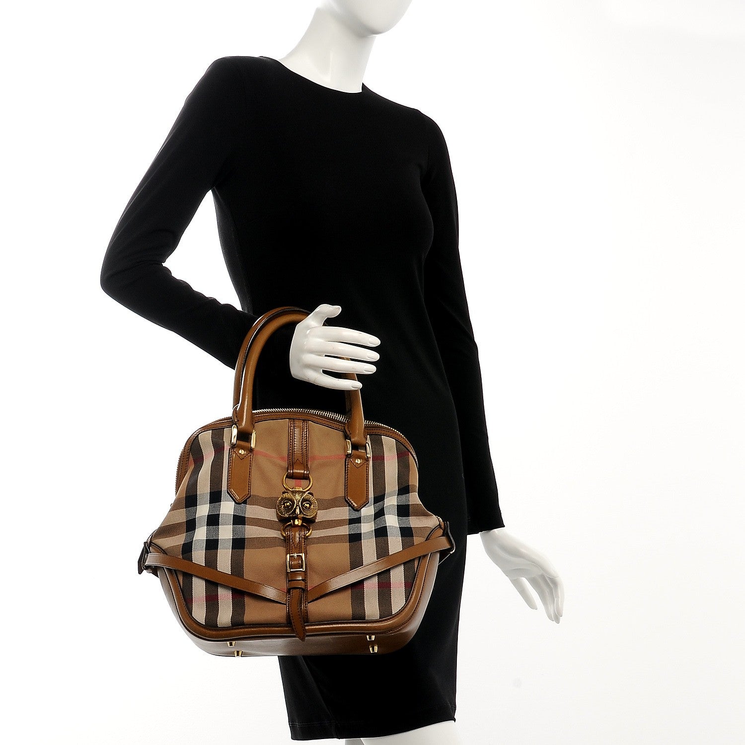 Burberry Bridle Calfskin House Check Owl Medium Orchard Bowling Bag Brown Ochre 2 of 11