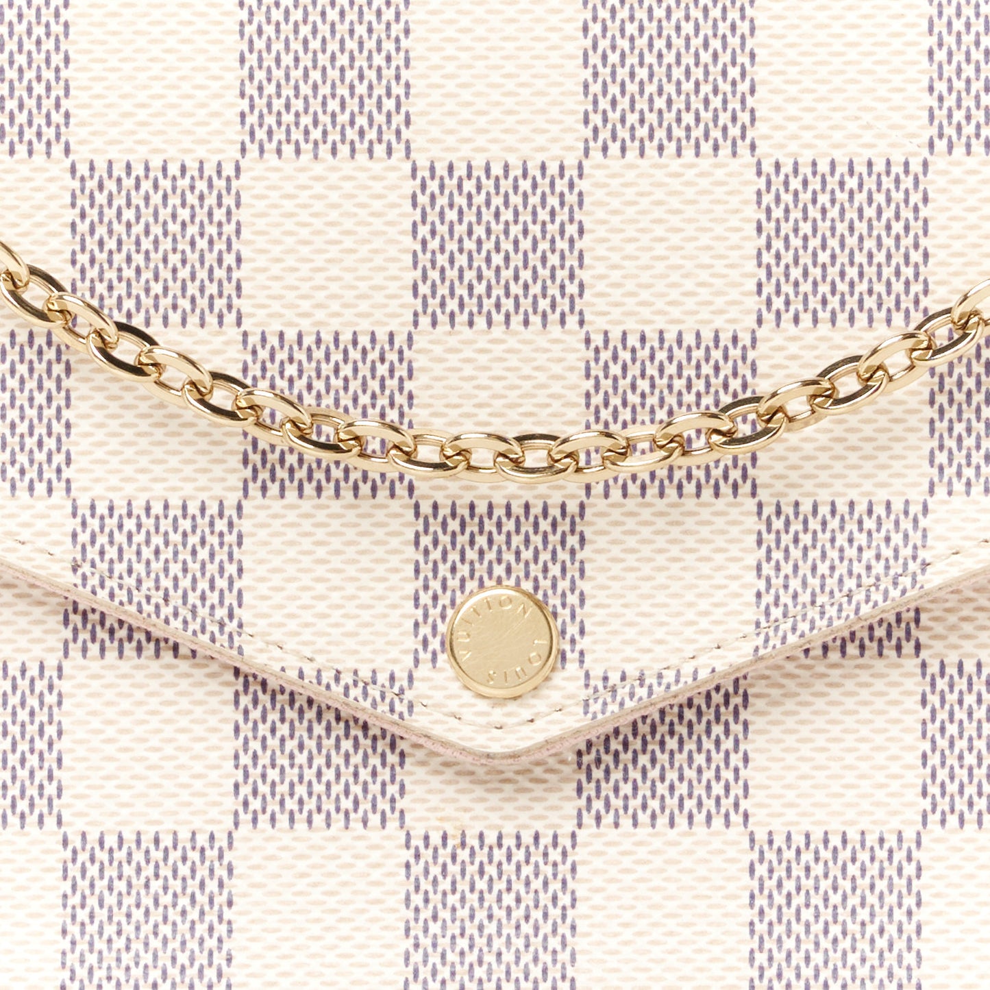 Damier Azur Pochette Felicie Chain Wallet Rose Ballerine