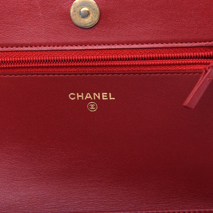 Chanel Caviar Quilted Boy Wallet On Chain WOC Red 6 of 11