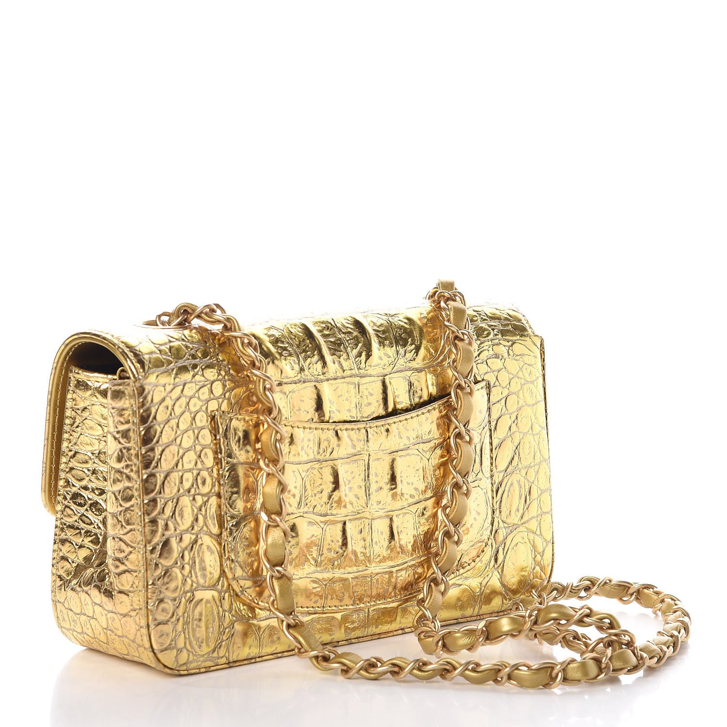 Chanel Metallic Calfskin Crocodile Embossed Mini Flap Gold 3 of 10